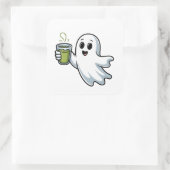 Spooky Halloween Ghost Holding Matcha Vierkante Sticker (Tas)