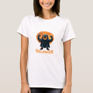 Spooky Halloween Ghost met Full Moon Design T-shirt