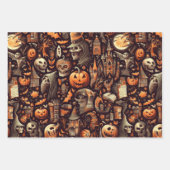 Spooky Halloween Ghost Pattern Zwart Inpakpapier Vel (Voorkant 3)