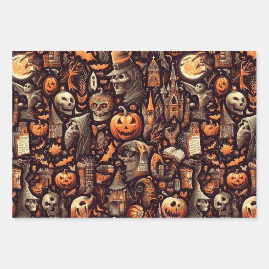 Spooky Halloween Ghost Pattern Zwart Inpakpapier Vel (Voorkant 2)