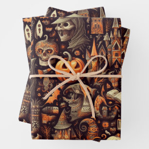 Spooky Halloween Ghost Pattern Zwart Inpakpapier Vel