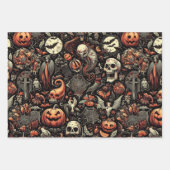 Spooky Halloween Ghost Pattern Zwart Inpakpapier Vel (Voorkant)
