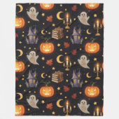 Spooky Halloween Ghost Pumpkin Pattern Fleece Deken (Voorkant)