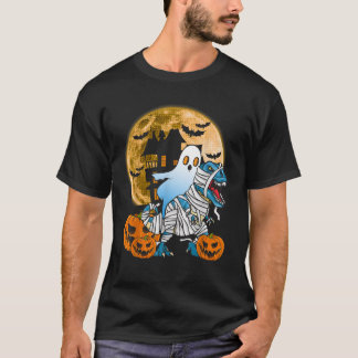 Spooky Halloween Ghost Riding Dinosaur Haunted Hou T-shirt