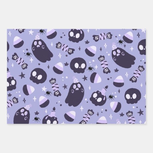 Spooky Halloween Ghost, Scull, Snoep, Paars Inpakpapier Vel (Voorkant 3)