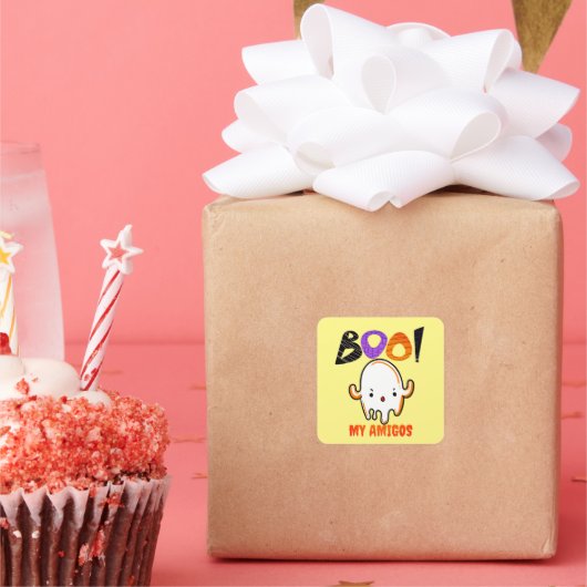 Spooky Halloween Ghost Sierkussen T-Shirt Vierkante Sticker (Feest)