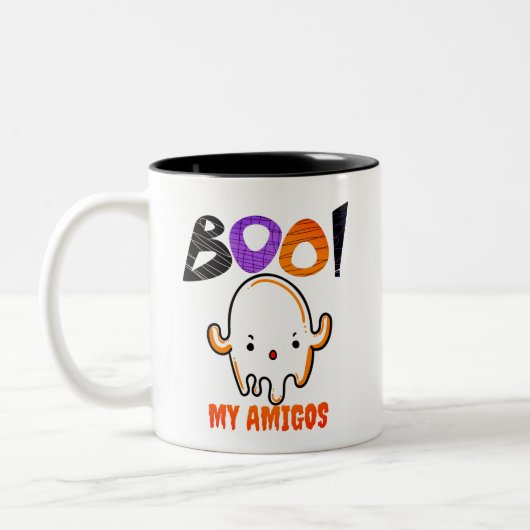 Spooky Halloween Ghost Sierkussen Tweekleurige Koffiemok (Links)