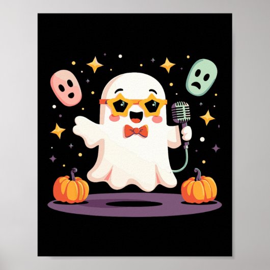 Spooky Halloween Ghost Singer Star met microfoon Poster (Voorkant)