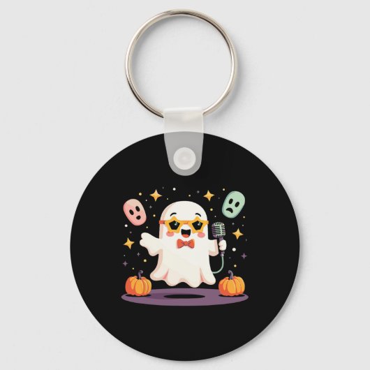 Spooky Halloween Ghost Singer Star met microfoon Sleutelhanger (Voorkant)