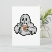 Spooky Halloween Ghost Sippin Pompoen latte Herfst Kaart (Staand voorkant)