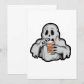 Spooky Halloween Ghost Sippin Pompoen latte Herfst Kaart (Voorkant / Achterkant)