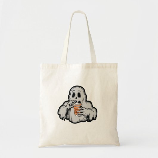 Spooky Halloween Ghost Sippin Pompoen latte Herfst Tote Bag (Voorkant)