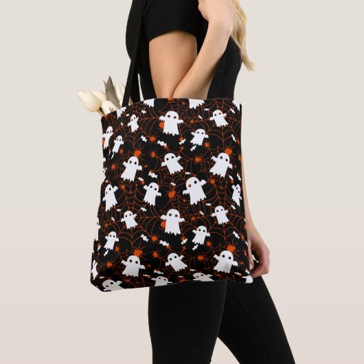 Spooky Halloween Ghost Spiders Snoep Tote Bag (Dichtbij)