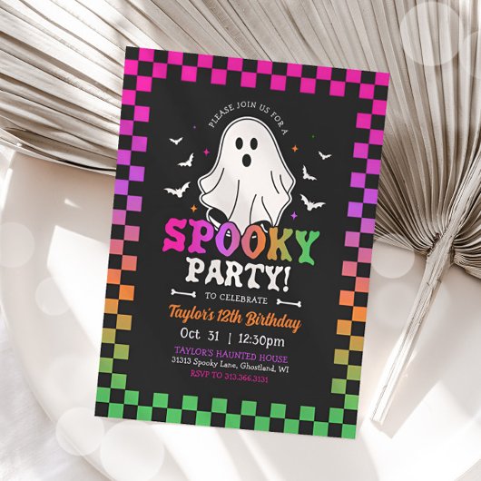 Spooky Halloween Ghost Verjaardag Retro Kaart