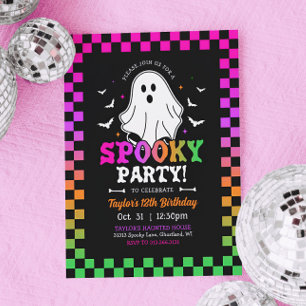 Spooky Halloween Ghost Verjaardag Retro Kaart