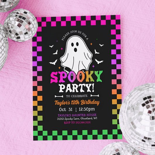 Spooky Halloween Ghost Verjaardag Retro Kaart