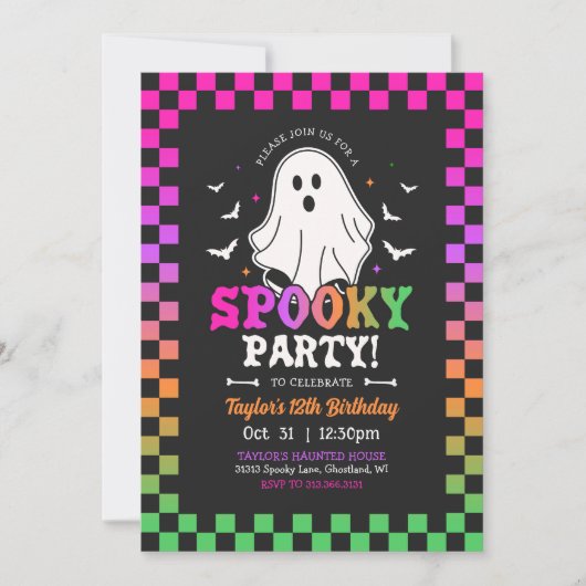 Spooky Halloween Ghost Verjaardag Retro Kaart (Voorkant)