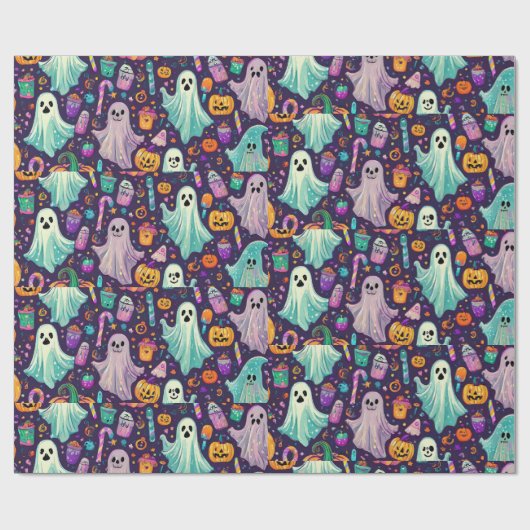 Spooky Halloween Ghosts en Pumpkin Wrapping Paper Cadeaupapier (Vlak)