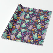 Spooky Halloween Ghosts en Pumpkin Wrapping Paper Cadeaupapier (Uitgerold)