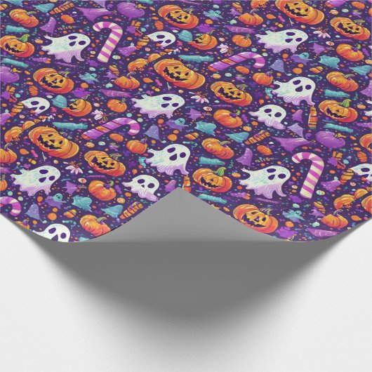 Spooky Halloween Ghosts en Pumpkin Wrapping Paper Cadeaupapier (Hoek)