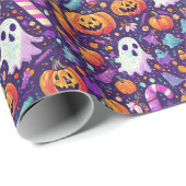 Spooky Halloween Ghosts en Pumpkin Wrapping Paper Cadeaupapier (Rol Hoek)