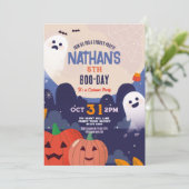 Spooky Halloween Ghosts Verjaardag Kinder Blauw Kaart (Staand voorkant)