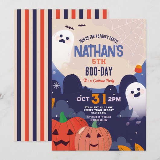 Spooky Halloween Ghosts Verjaardag Kinder Blauw Kaart (Voorkant / Achterkant)