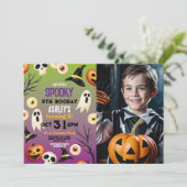 Spooky Halloween Ghosts Verjaardag Kinder Foto Kaart (Staand voorkant)