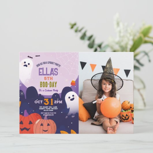 Spooky Halloween Ghosts Verjaardag Kinder Foto Kaart (Staand voorkant)