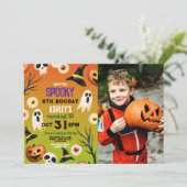 Spooky Halloween Ghosts Verjaardag Kinder Foto Kaart (Staand voorkant)