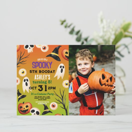 Spooky Halloween Ghosts Verjaardag Kinder Foto Kaart (Staand voorkant)