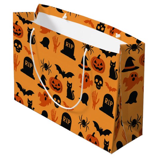 Spooky Halloween Gift Bag – Groot zwart en Sinaasa Groot Cadeauzakje (Achterkant Gekanteld)