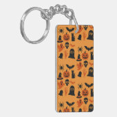 Spooky Halloween Gift – Classic Zwart & Sinaasappe Sleutelhanger (Voorkant Links)