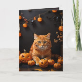 Spooky Halloween Ginger Cat and Pumpkins Holiday Kaart (Voorkant)
