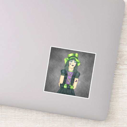  Spooky Halloween Girl Green Pet Tattoo Gray Sticker (Detail)