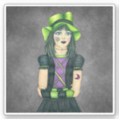  Spooky Halloween Girl Green Pet Tattoo Gray Sticker (Voorkant)