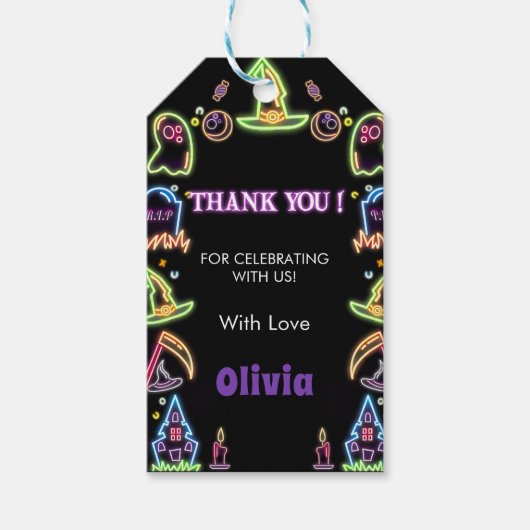 Spooky Halloween Glow Donker Verjaardagsfeestje Cadeaulabel (Voorkant)