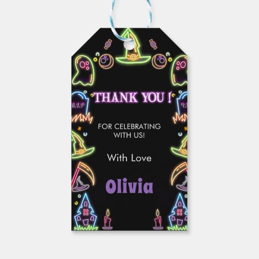 Spooky Halloween Glow Donker Verjaardagsfeestje Cadeaulabel (Achterkant)