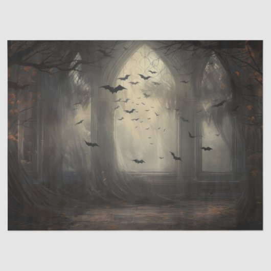 Spooky Halloween Gothic Arc met vleermuizen Decoup Tissuepapier (Voorkant)