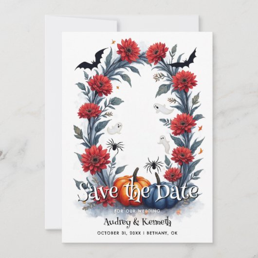 Spooky Halloween Gothic Arch Wedding Save The Date (Voorkant)