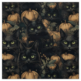 Spooky Halloween gothic zwarte kat en pompoen Stof