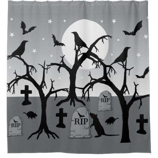 Spooky Halloween Graveyard Cemetery Tombstenen Douchegordijn (Voorkant)