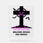 Spooky Halloween Graveyard Cross Acryl Bord (Voorkant)
