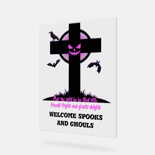 Spooky Halloween Graveyard Cross Acryl Bord (Hoek)