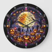 Spooky Halloween Graveyard Jack-o'-Lanterns Grote Klok (Voorkant)