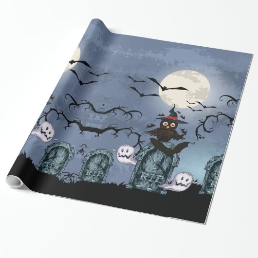 Spooky Halloween Graveyard met kippen in een wolli Cadeaupapier (Uitgerold)
