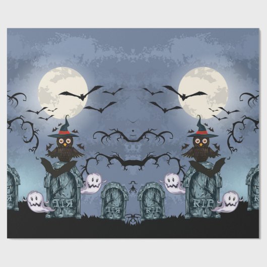 Spooky Halloween Graveyard met kippen in een wolli Cadeaupapier (Vlak)