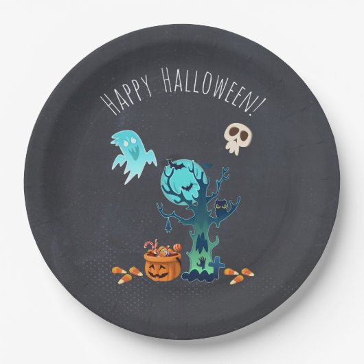 Spooky Halloween Graveyard Papieren Bordje (Voorkant)