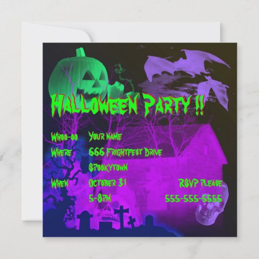 Spooky Halloween Graveyard Party Kaart (Achterkant)