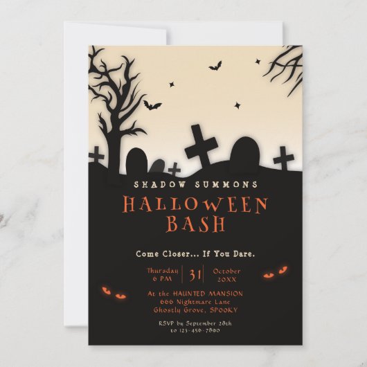 Spooky Halloween Graveyard Silhouette Party Kaart (Voorkant)